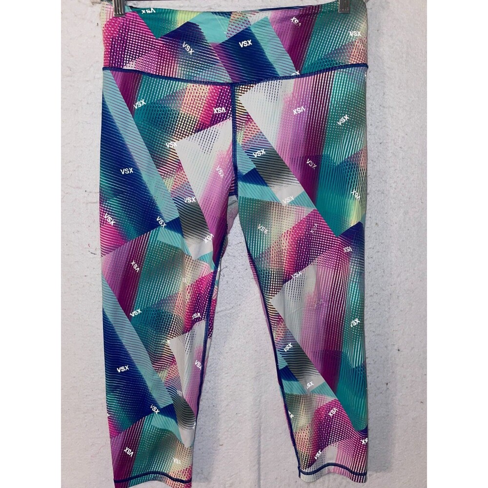 Victoria Secret Sport VSX Leggings Women L Yoga Pants gym logo rainbow geometric
